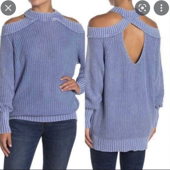 Free People Off Shoulder Cutout Pullover Chunky Knit Top Stretch Sweater, Size L - Picture 1 of 12